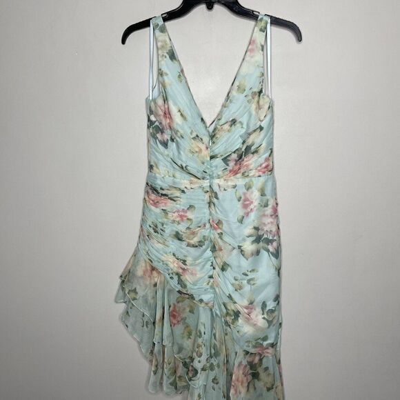 MAC DUGGAL Dress Womens 2 Floral Ruffle Hem Chiffon Ruched Sleeveless Sheath - Picture 5 of 15